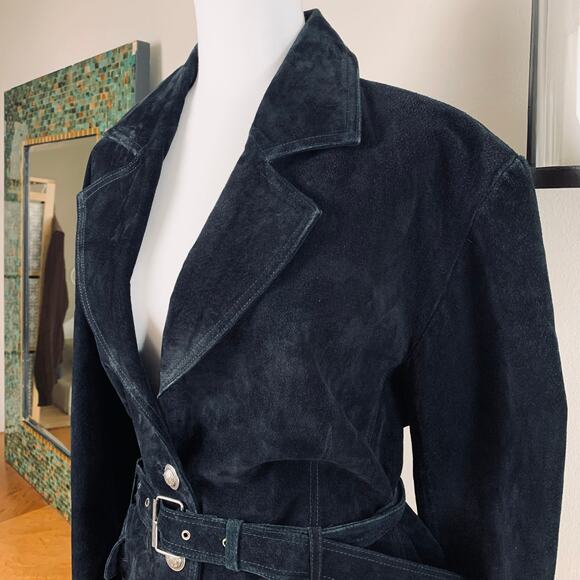 Vintage Jacquelyn Ferrar Size XL Black Suede Leather Belted Jacket Button Front - Picture 6 of 14